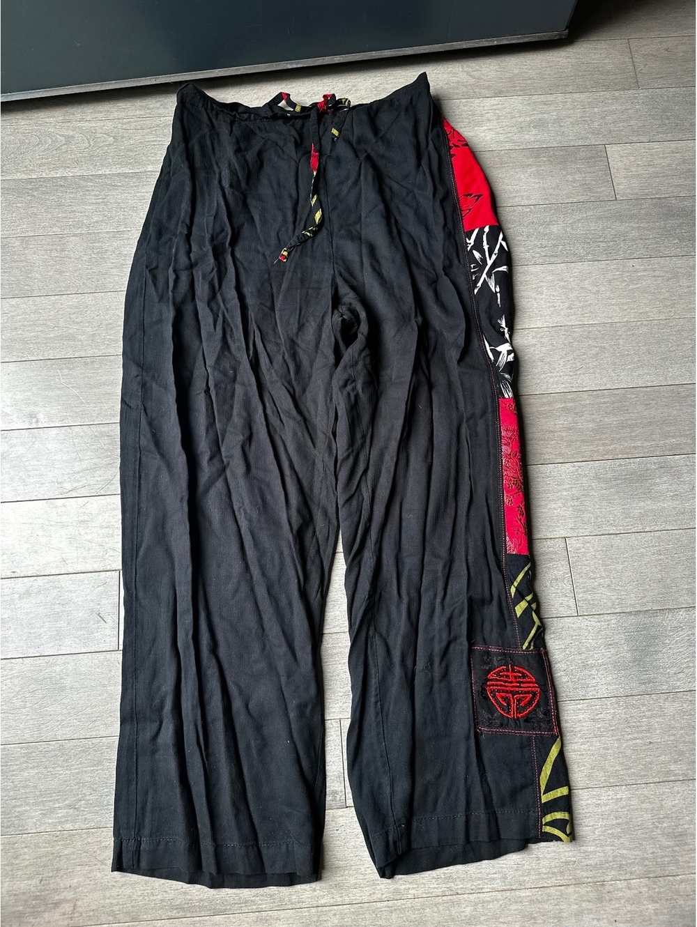 Women’s Faith Black Wide-Leg Pants with Red and Yellow Side Panel Detail BOHO M